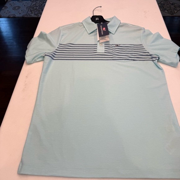 Vineyard Vines  Youth Boy Green W/blue Stripes Pocket Logo Sz XL (18) NWT - Picture 7 of 11